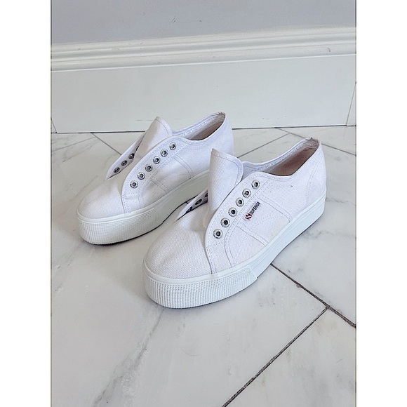 Superga Shoes - Superga Women’s Size 9.5 White Canvas Platform Fashion Sneakers